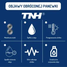 Objawy obróconej panewki: metaliczne stuki, opiłki w oleju, przegrzewanie silnika, spadki ciśnienia oleju, silne wibracje, zwiększone zużywanie oleju.