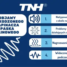 Objawy uszkodzonego napinacza paska klinowego: nietypowe dźwięki, problemy z układami, nagrzewanie się paska, drgania.