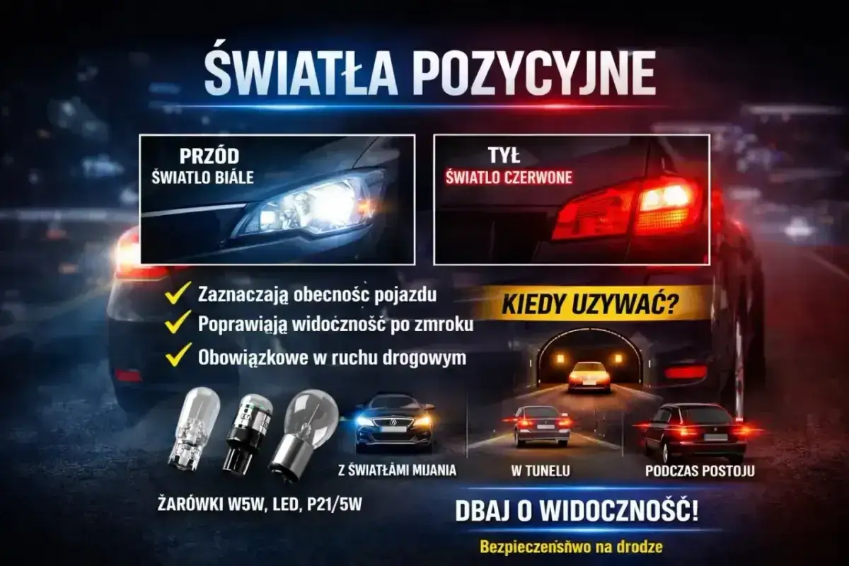Światła pozycyjne: białe z przodu, czerwone z tyłu. Niezbędne po zmroku i w tunelu. Dobre światła to bezpieczeństwo.